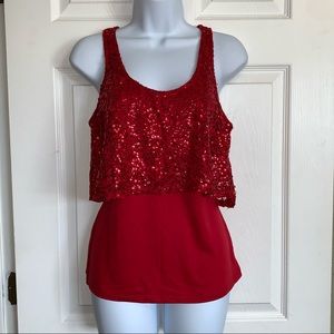 Vanity Red Sequin & Lace Tank Top Medium
